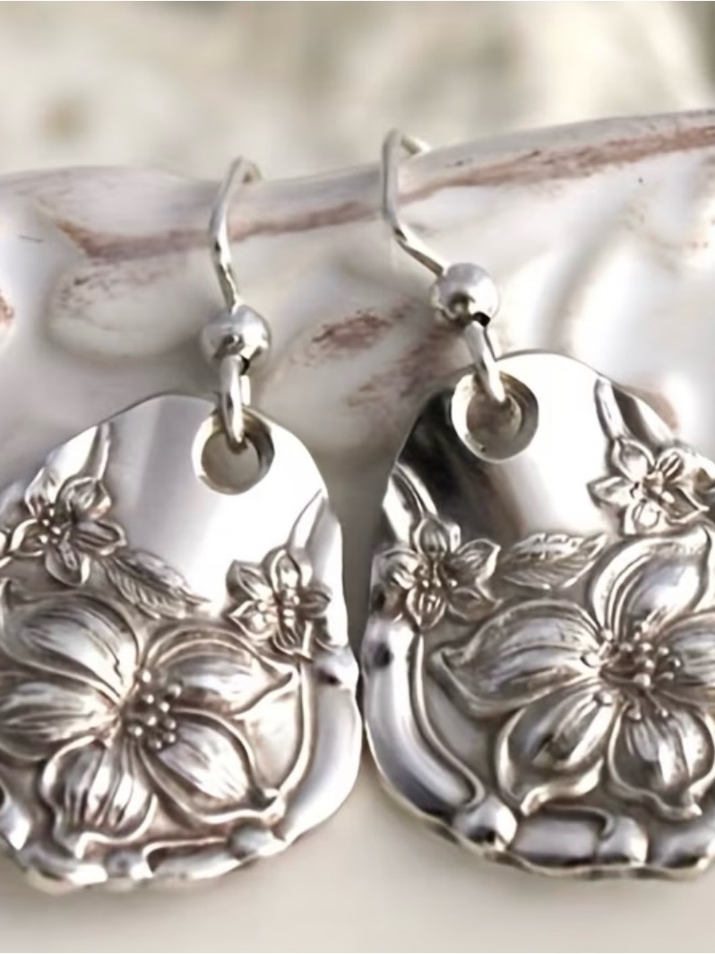 Silver Floral Drop Earrings - Women Jewelry